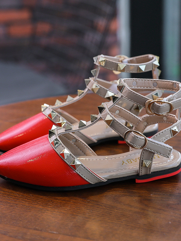 Shoes By Liv & Mia | Studded Pointed Toe Ankle Strap Flats