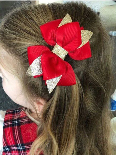 Girls Accessories | Gold Glitter Tip Hair Bows - Mia Belle Girls