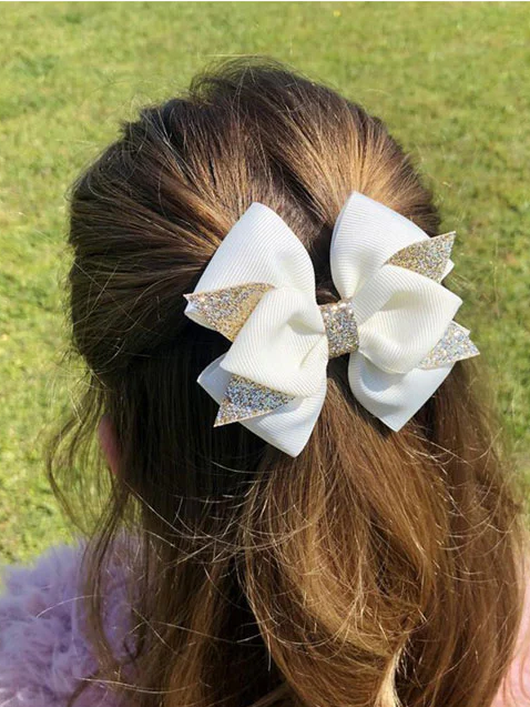 Girls Accessories | Gold Glitter Tip Hair Bows - Mia Belle Girls