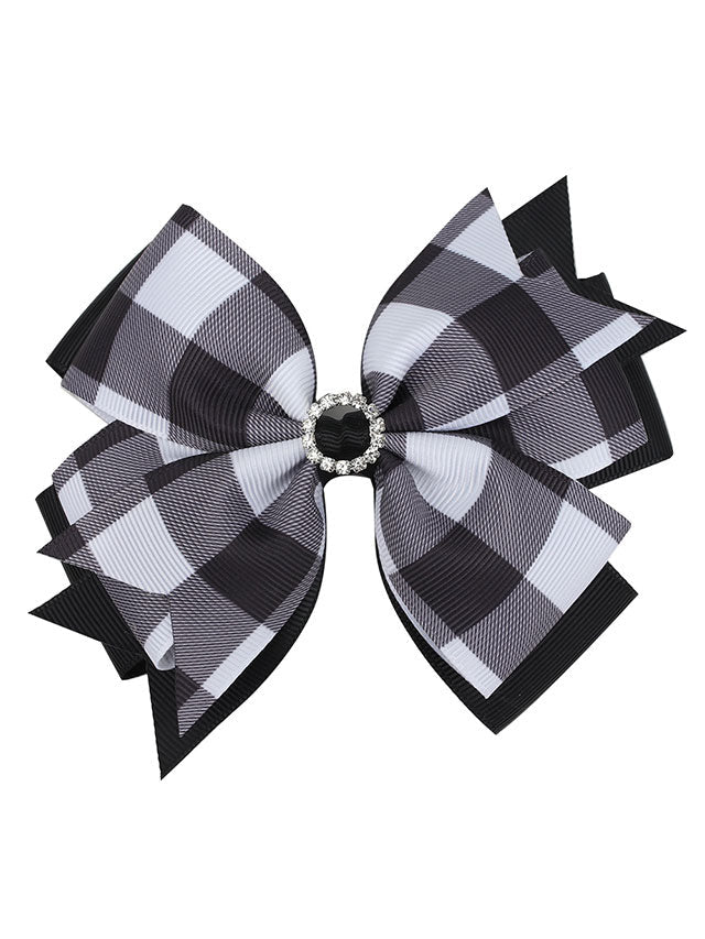 Girls Accessories | Preppy Plaid Bejeweled Bow Clips - Mia Belle Girls