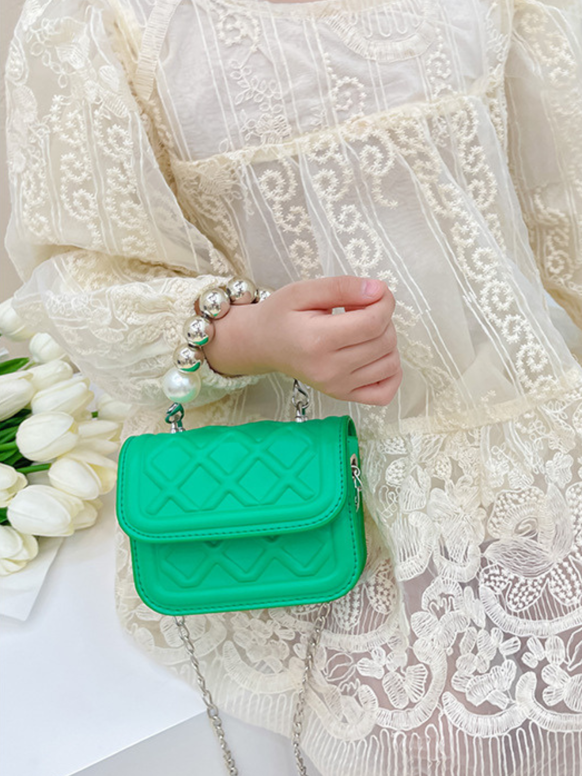 Mia Belle Girls Pearl-Embellished Quilted Mini Bag | Girls Accessories