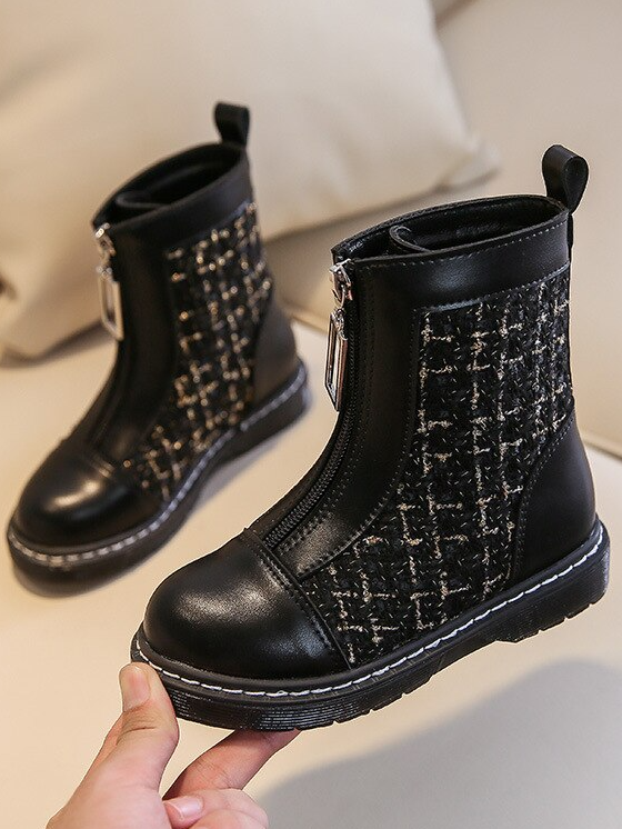 Shoes By Liv & Mia | Girls Houndstooth Front Zipper Boots