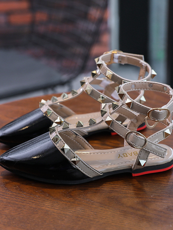 Shoes By Liv & Mia | Studded Pointed Toe Ankle Strap Flats