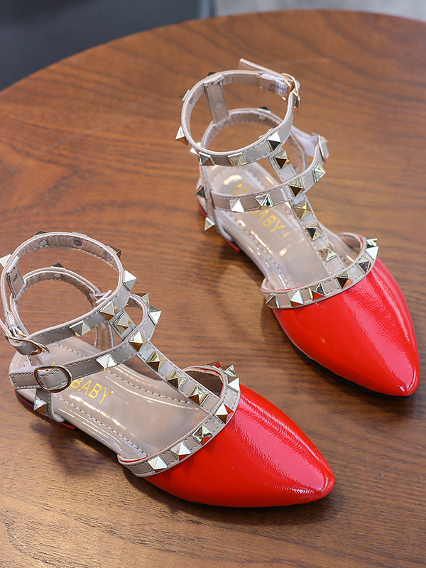 Shoes By Liv & Mia | Studded Pointed Toe Ankle Strap Flats
