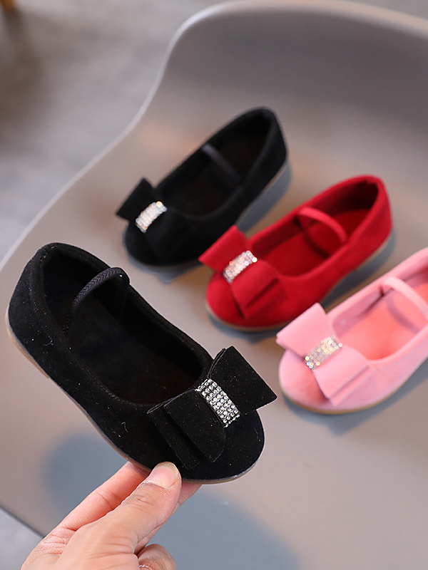 Shoes By Liv & Mia | Velvet Rhinestone Bow Flats - Mia Belle Girls