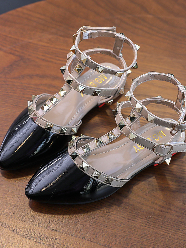 Shoes By Liv & Mia | Studded Pointed Toe Ankle Strap Flats