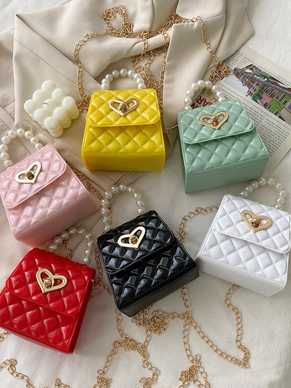 Little Girls Accessories | Patent Heart & Pearls Crossbody Purse