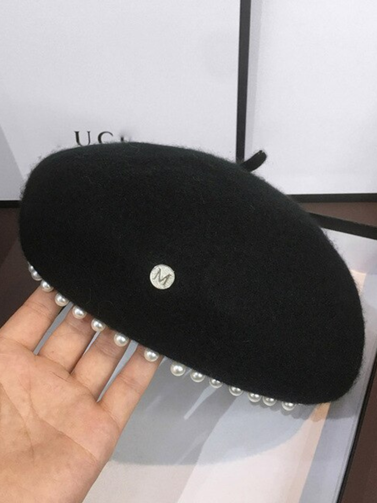 Mia Belle Girls | Pearl Trim Wool Beret | Girls Accessories