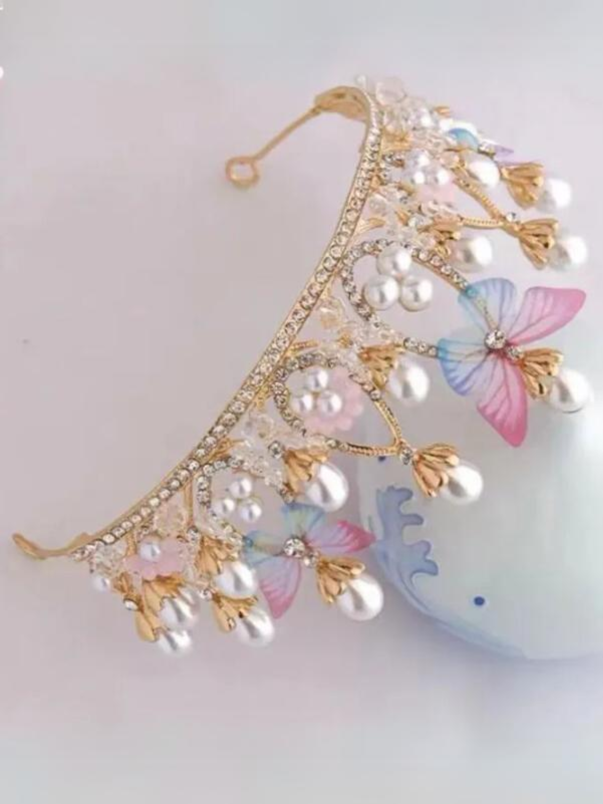 Mia Belle Girls Butterfly Pearl Crown | Girls Accessories