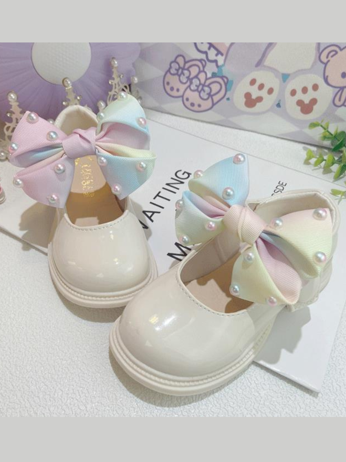 Shoes By Liv & Mia | Girls Cotton Candy Pearl Bow Mary Jane Flats