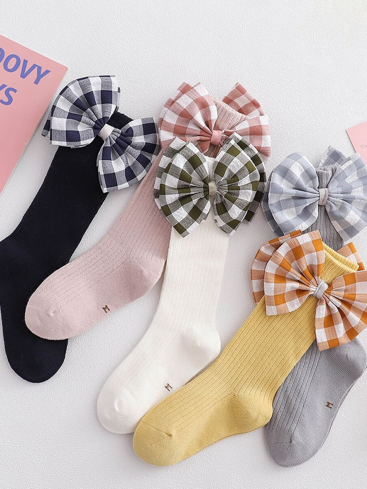 Girls Plaid Little Bow Socks