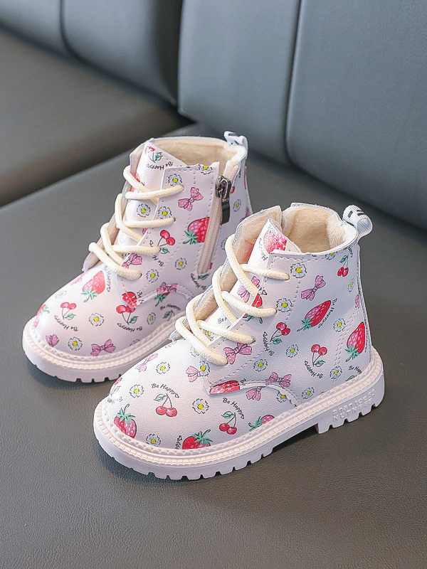 Shoes By Liv & Mia | Girls Strawberry Print Lace-Up Boots