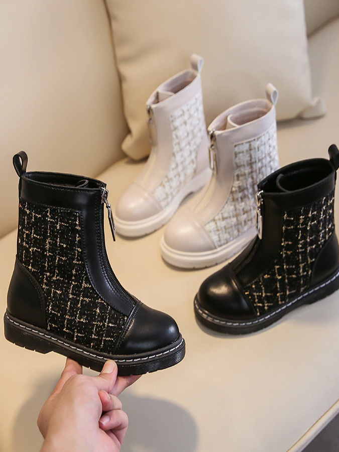 Shoes By Liv & Mia | Girls Houndstooth Front Zipper Boots