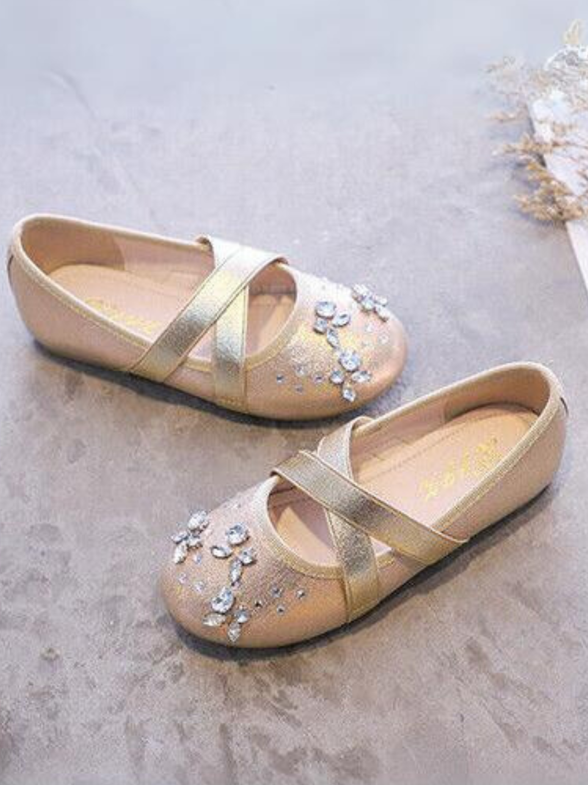 Mia Belle Girls Rhinestone Metallic Flats | Shoes By Liv & Mia