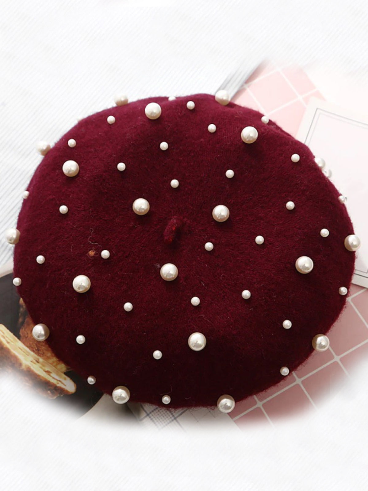 Mia Belle Girls Pearl-Embellished Wool Beret | Girls Accessories