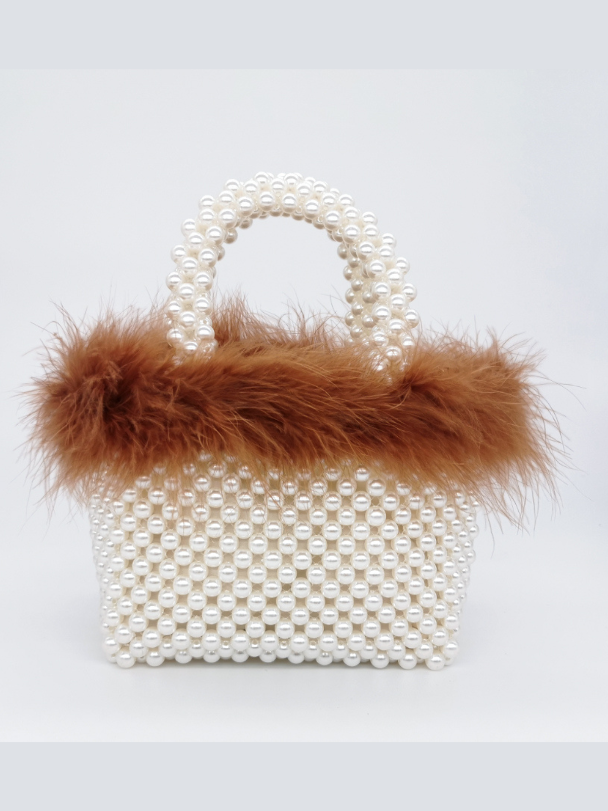 Girls Formal Accessories | Faux Fur Lined Woven Pearl Tote Handbag