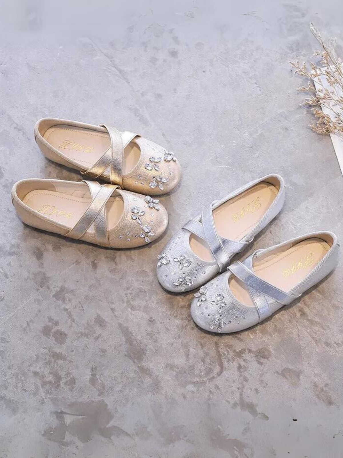 Mia Belle Girls Rhinestone Metallic Flats | Shoes By Liv & Mia