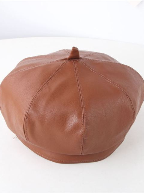 Girls Vegan Leather Bonnet Cap Brown