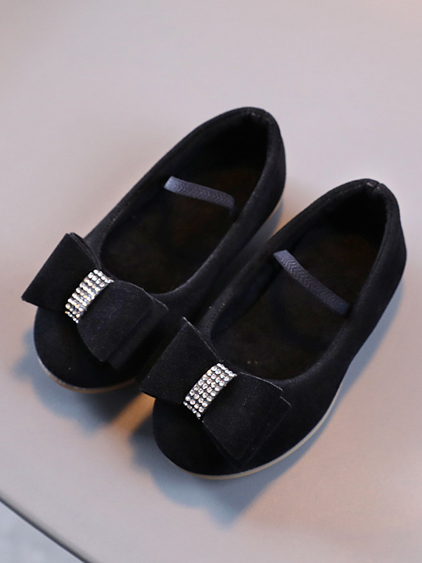 Shoes By Liv & Mia | Velvet Rhinestone Bow Flats - Mia Belle Girls