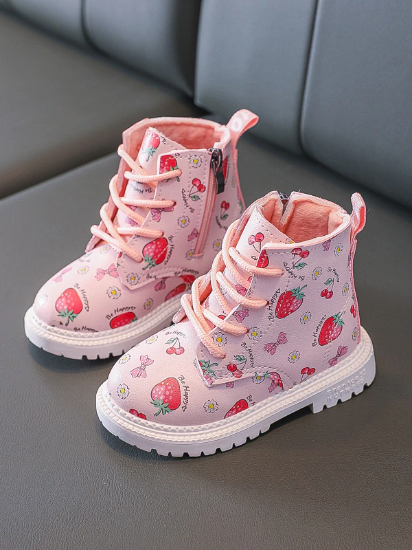 Shoes By Liv & Mia | Girls Strawberry Print Lace-Up Boots