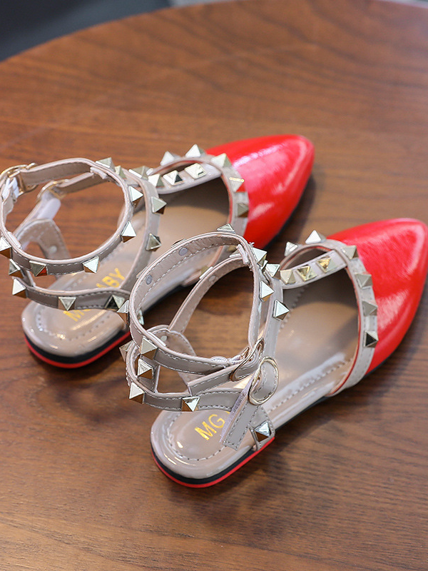 Shoes By Liv & Mia | Studded Pointed Toe Ankle Strap Flats