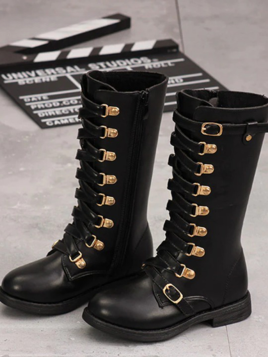 Shoes By Liv & Mia | Little Girls Black Knee High Buckle Boots