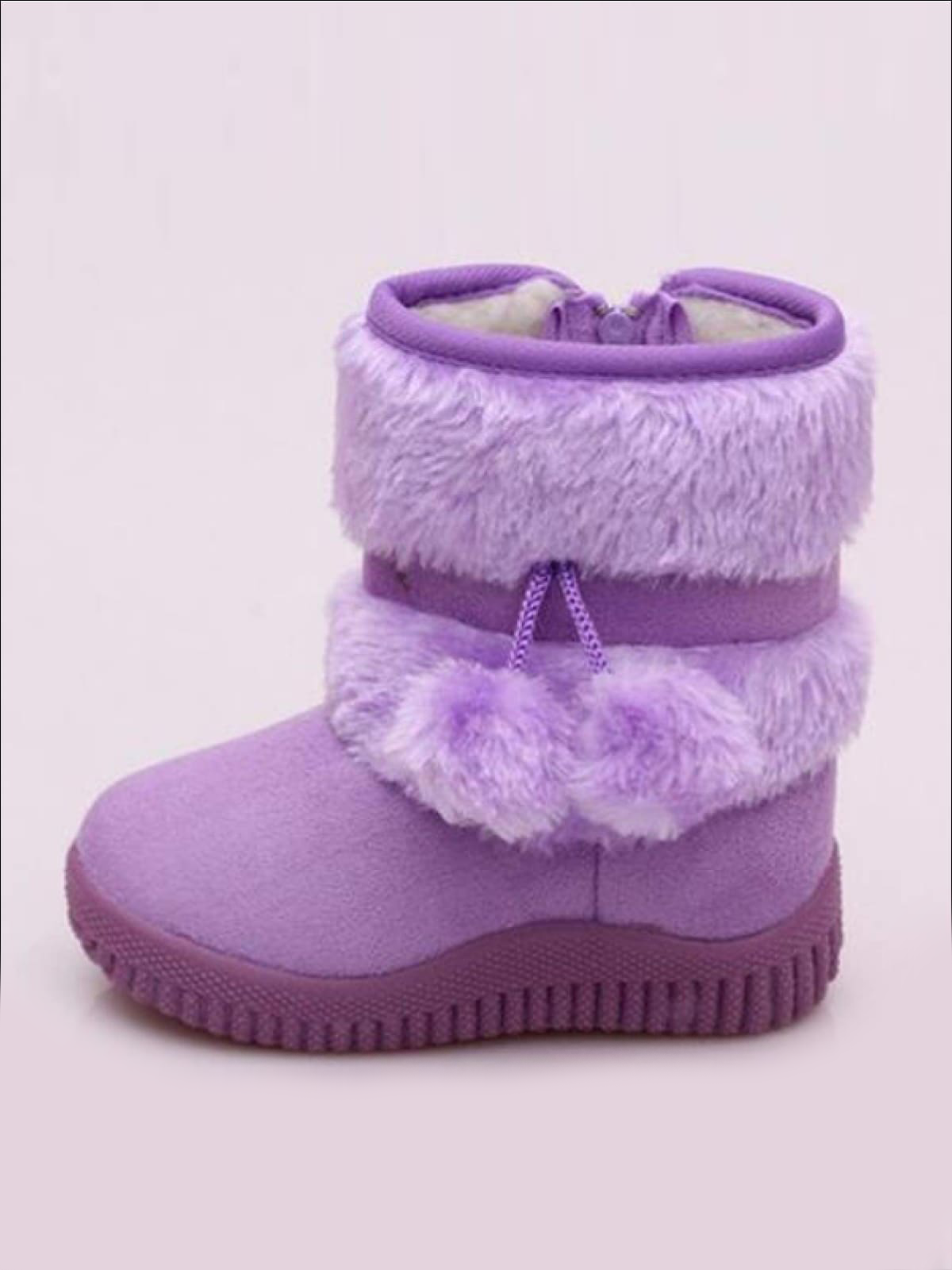 Girls Faux Fur Pom Pom Princess Boots