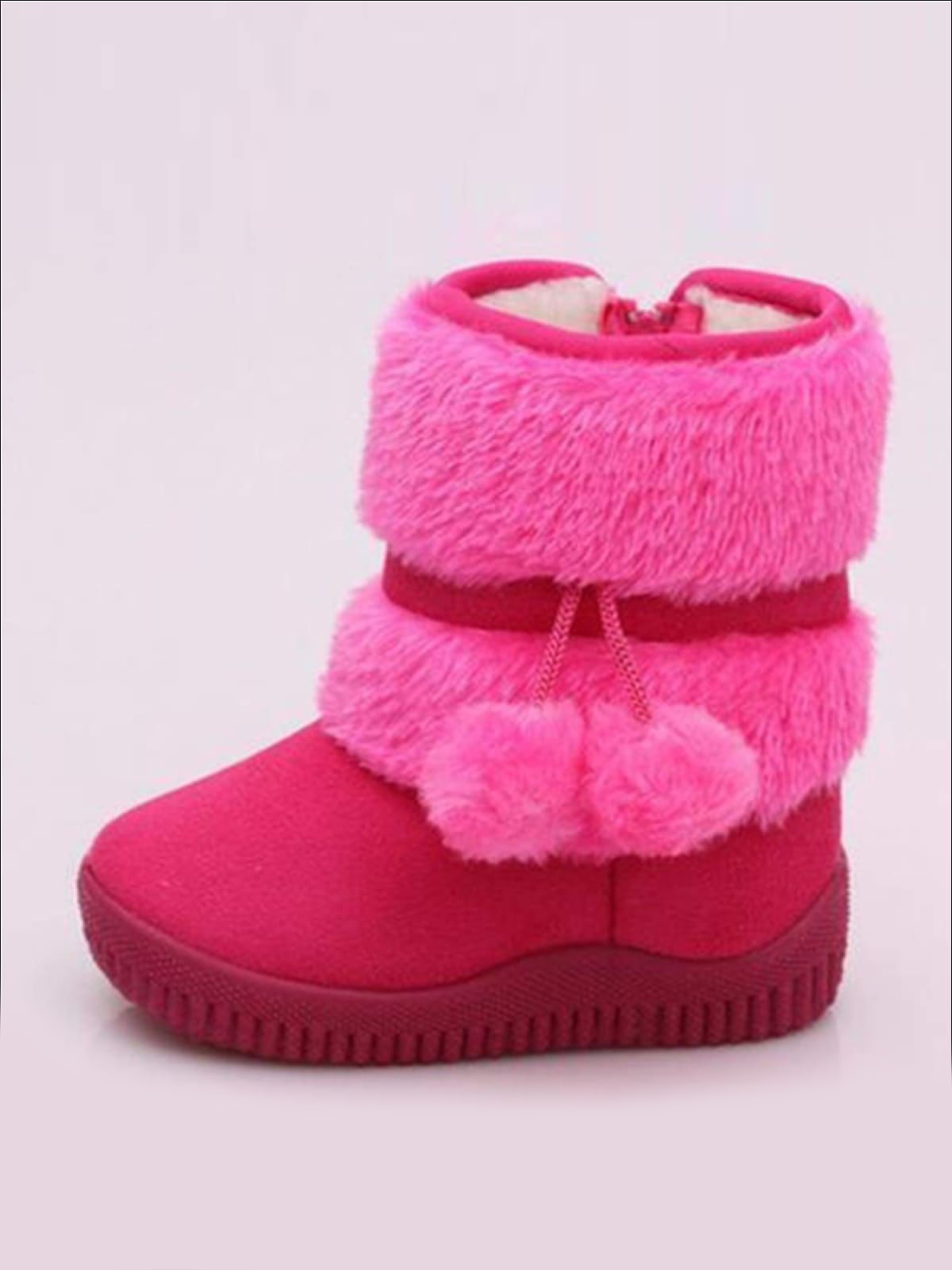Girls Faux Fur Pom Pom Princess Boots