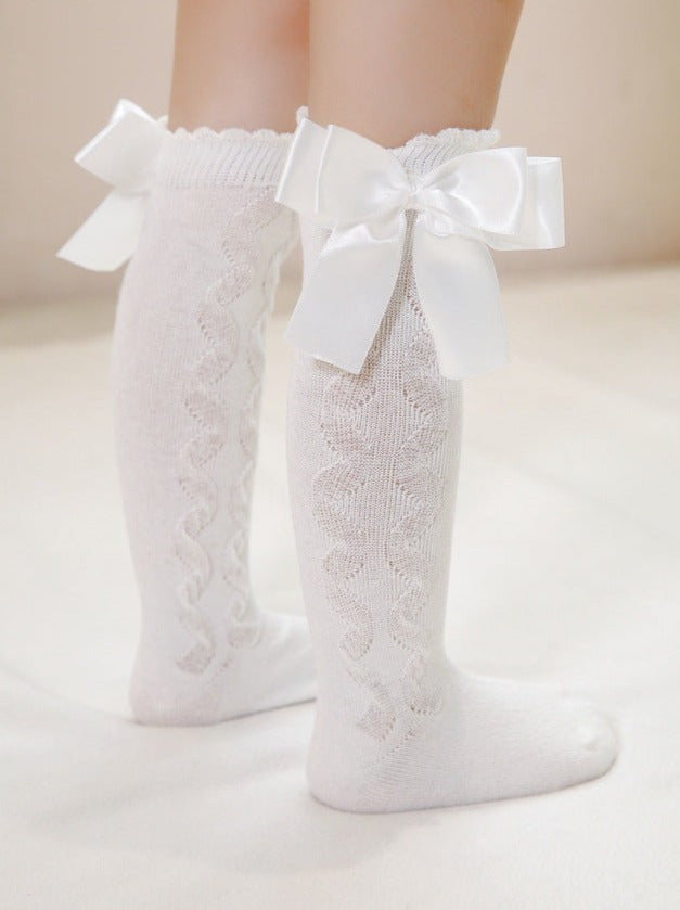 Everyday Accessories For Girls | Cascading Swirl Bow Knee High Socks