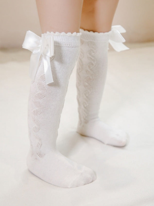 Everyday Accessories For Girls | Cascading Swirl Bow Knee High Socks