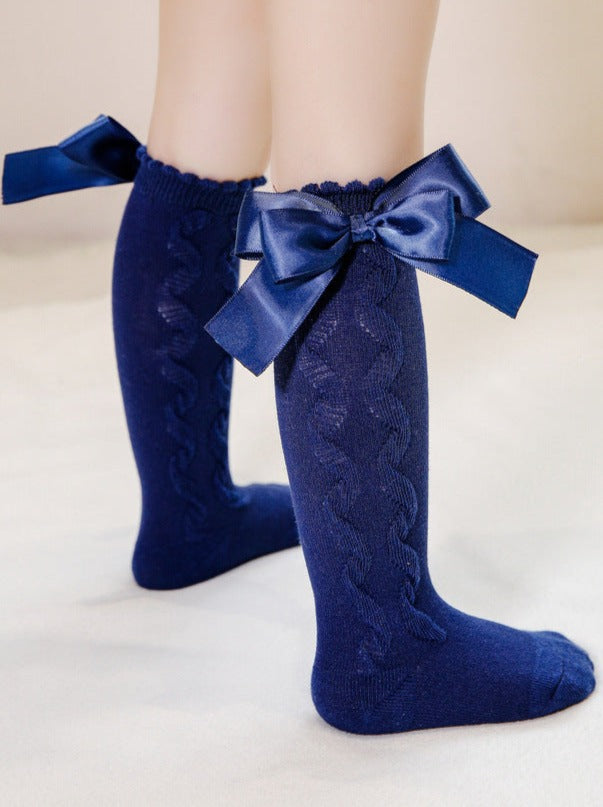 Everyday Accessories For Girls | Cascading Swirl Bow Knee High Socks
