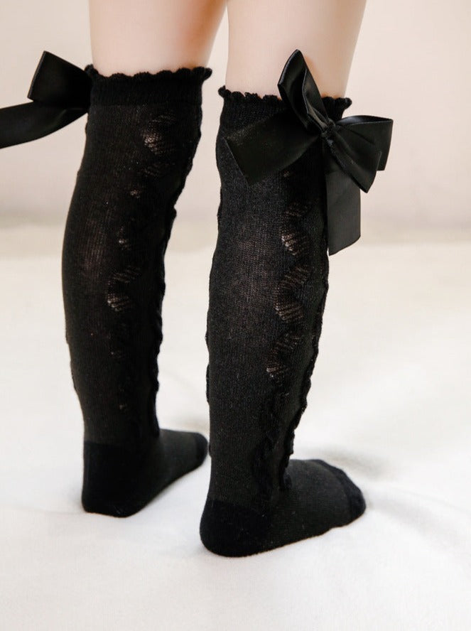 Everyday Accessories For Girls | Cascading Swirl Bow Knee High Socks