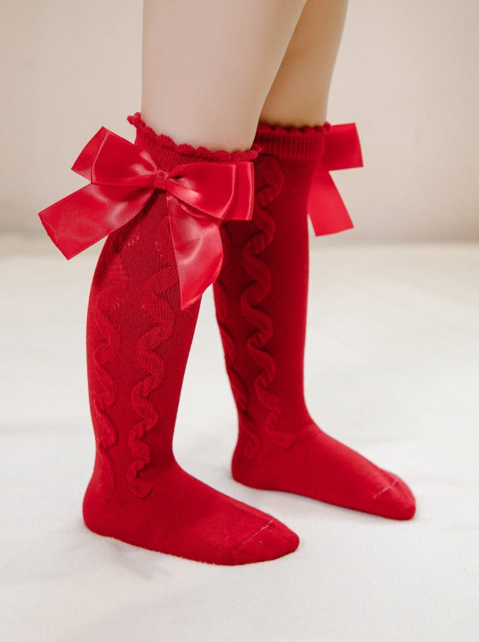 Everyday Accessories For Girls | Cascading Swirl Bow Knee High Socks