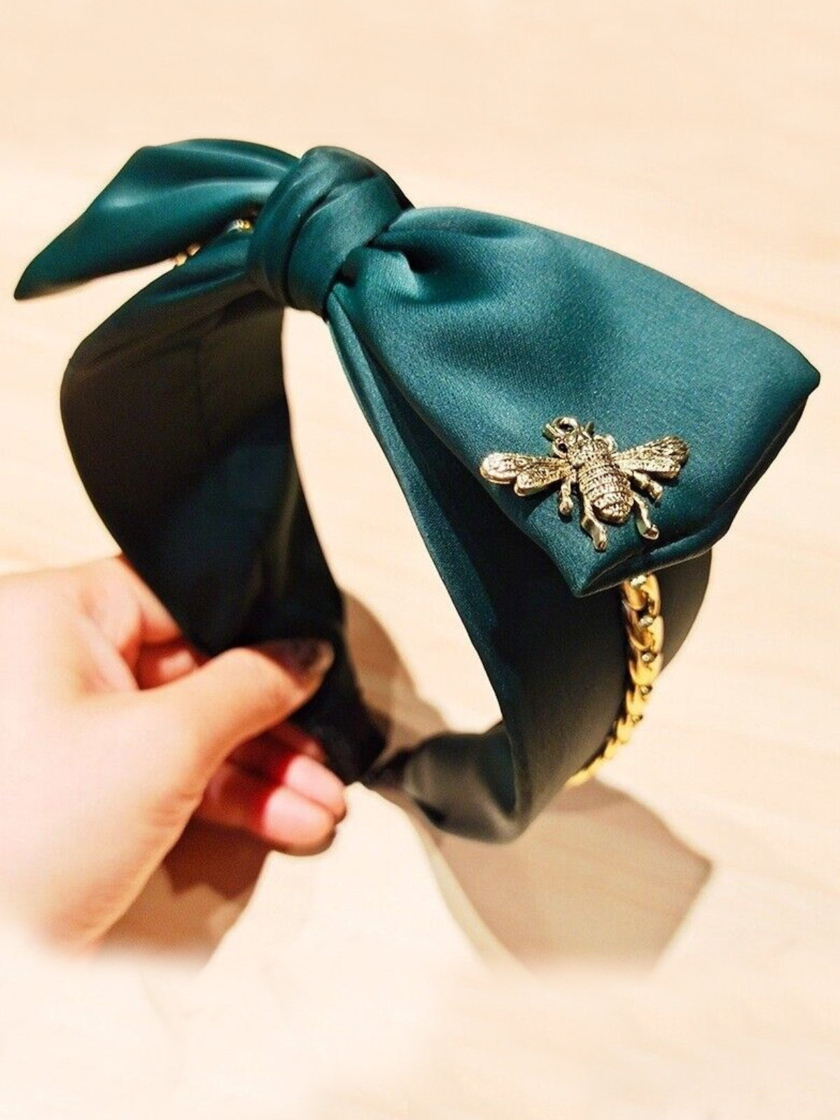 Mia Belle Girls Bow & Chain Satin Headband | Girls Accessories