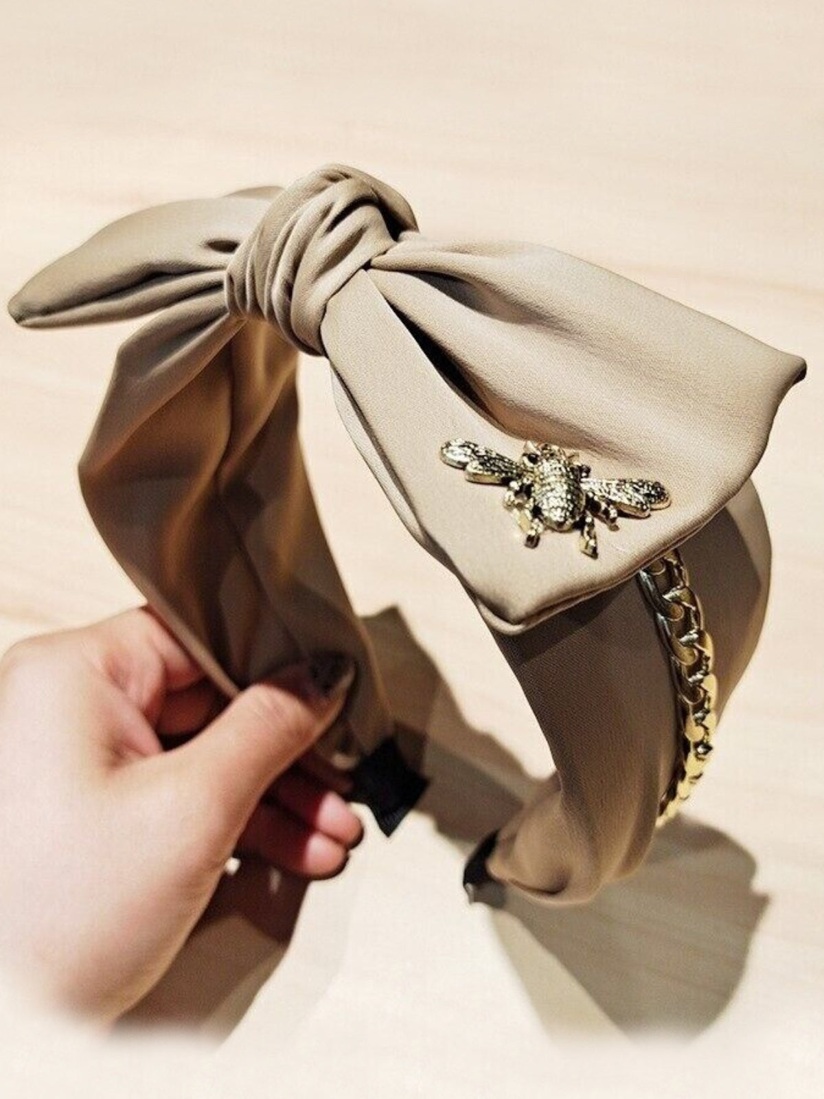 Mia Belle Girls Bow & Chain Satin Headband | Girls Accessories