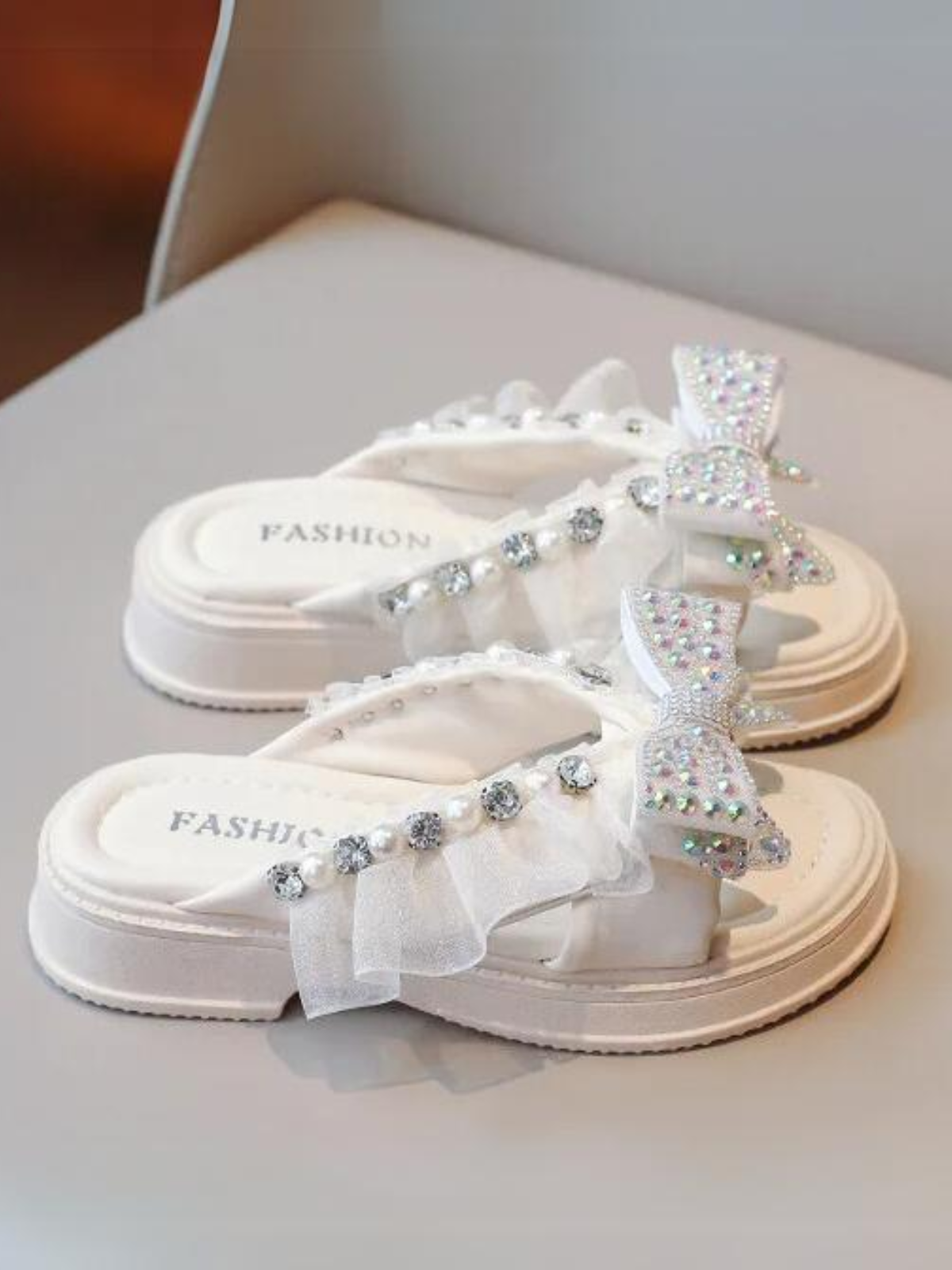 Mia Belle Girls Crystal & Pearl Sandals | Shoes By Liv & Mia