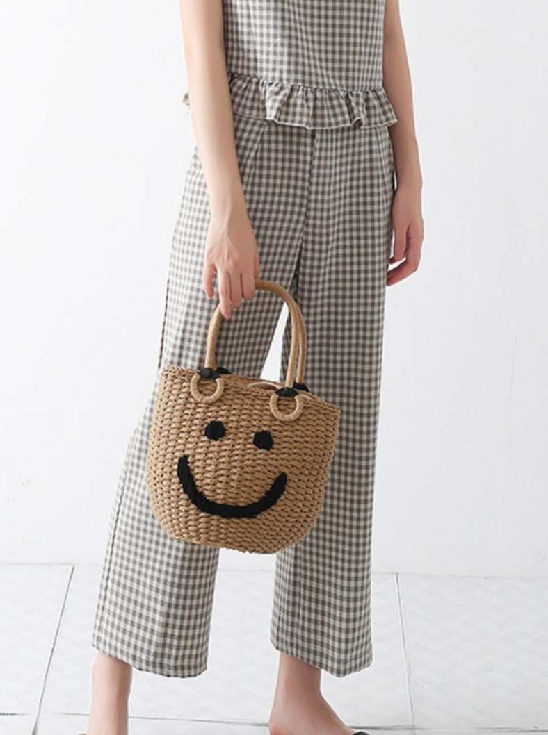 Smiley Face Woven Tote Bag