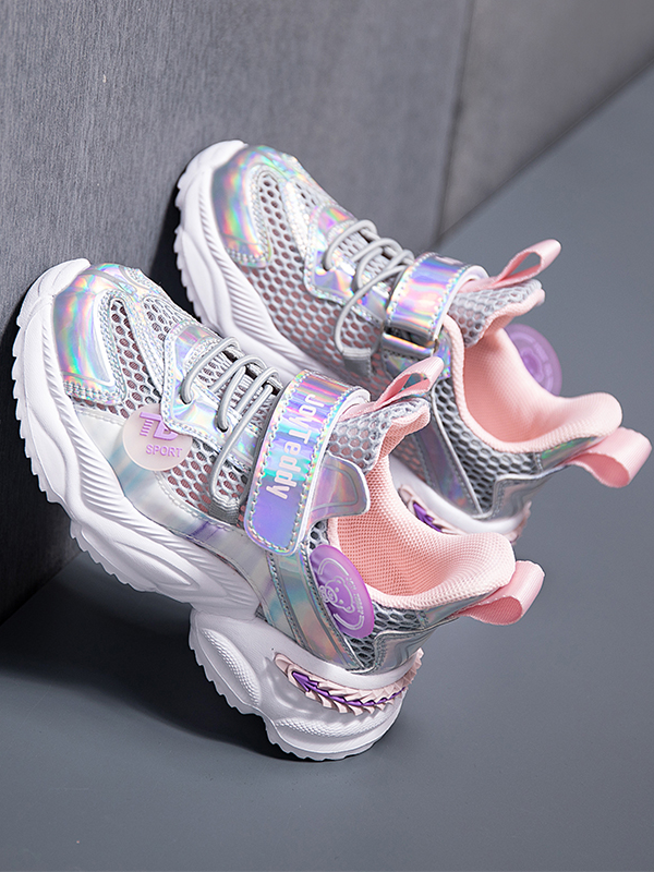 Girls Sporty Design Mesh Sneakers By Liv and Mia Silver