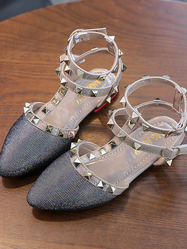 Shoes By Liv & Mia | Studded Pointed Toe Ankle Strap Flats