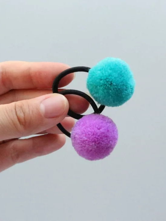 Girls 16 Piece Colorful Pompom Ponytail Elastic Hair Tie Set