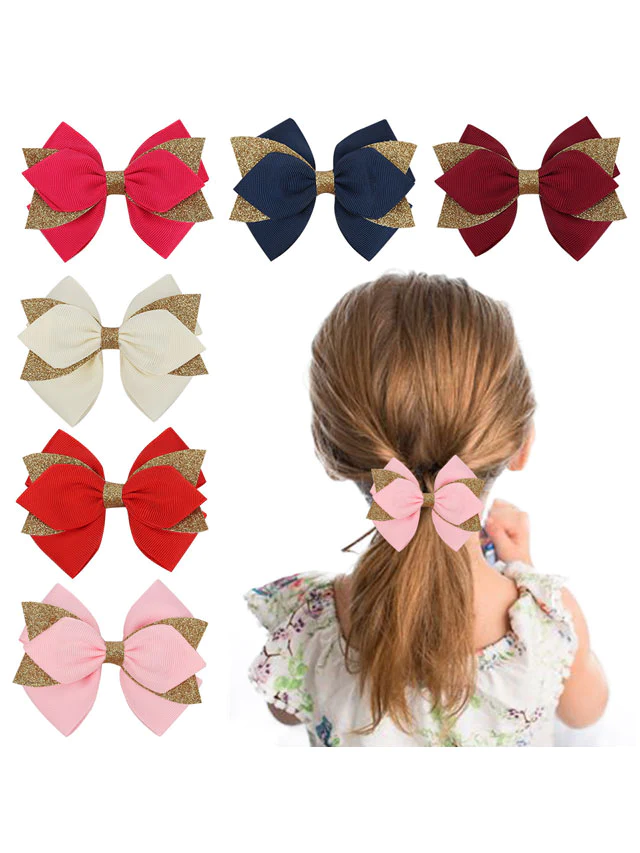 Girls Accessories | Gold Glitter Tip Hair Bows - Mia Belle Girls
