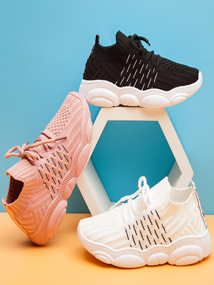 Girls Sock Fit Woven Running Sneakers By Liv And Mia Pink