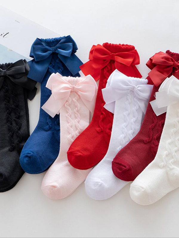 Everyday Accessories For Girls | Cascading Swirl Bow Knee High Socks