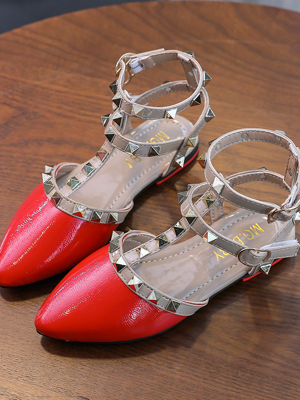 Shoes By Liv & Mia | Studded Pointed Toe Ankle Strap Flats