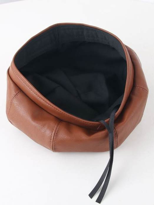 Girls Vegan Leather Bonnet Cap Brown Interior