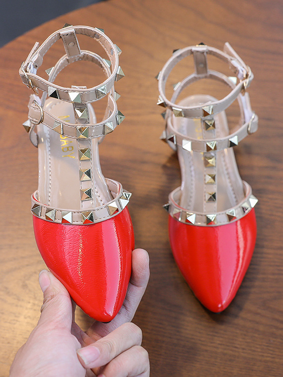 Shoes By Liv & Mia | Studded Pointed Toe Ankle Strap Flats