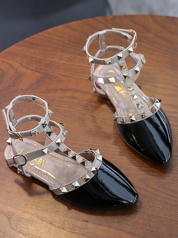 Shoes By Liv & Mia | Studded Pointed Toe Ankle Strap Flats