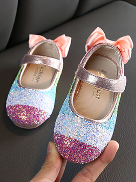 Girls Shimmering Rainbow Stripe Mary Jane Bow Flats By Liv and Mia