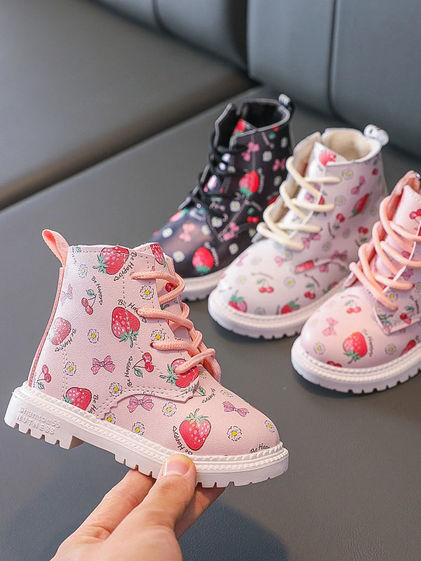 Shoes By Liv & Mia | Girls Strawberry Print Lace-Up Boots