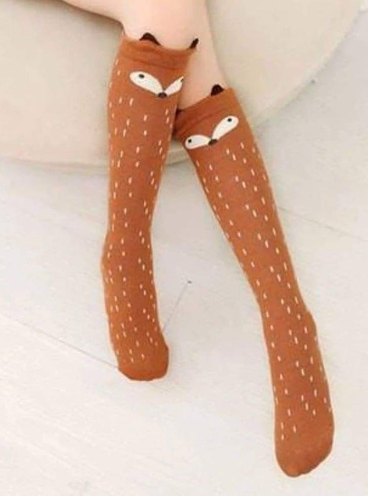 Girls Animal Knee Socks - Brown / 3-7 Years - Girls Socks